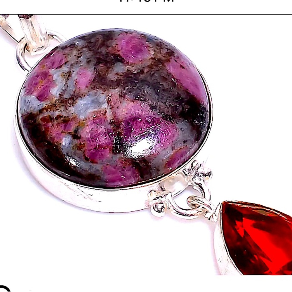 Garnet And Ruby Zoisite Pendant Sterling Silver 9… - image 4